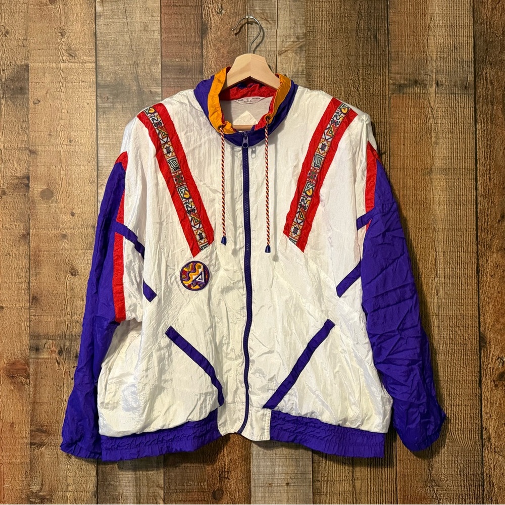 Vintage White and Purple Windbreaker Jacket